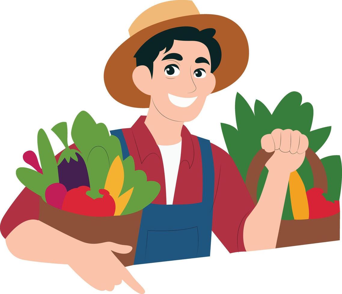 Happy Farmer Fresh Vegetable Harvest,happy National Agriculture Day vector