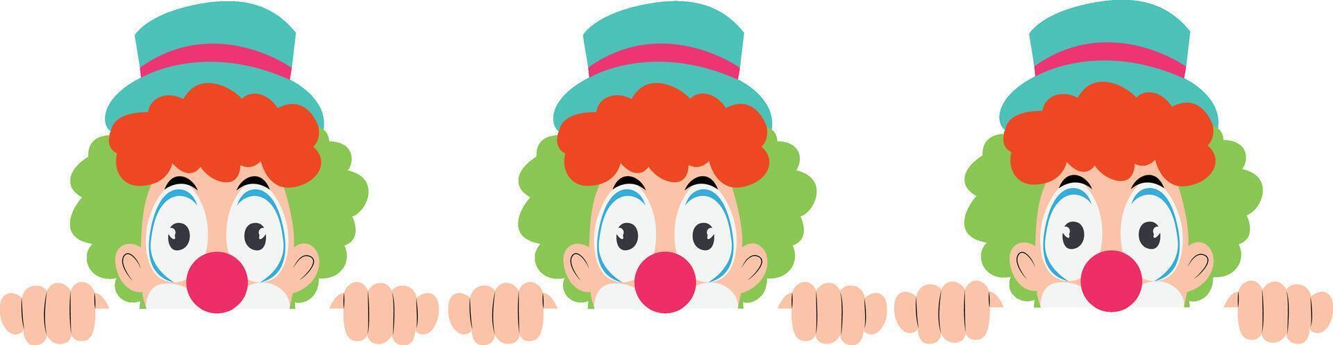 Three Curious Clown Faces Peeking peeking, happy Holi vector