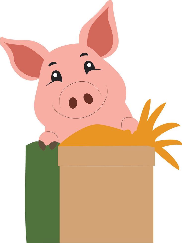 Happy Pig Hay Bale Cartoon Illustration,happy National Pig Day vector