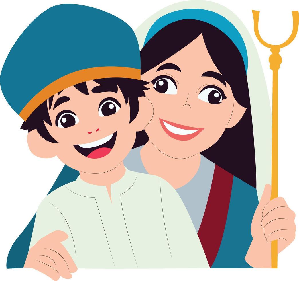 Mother and son peeking, happy Purim vector