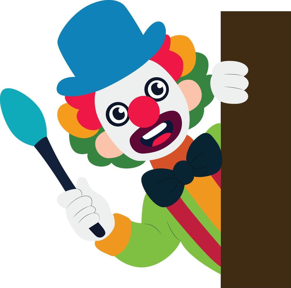 Happy Clown Juggling Signboard Cartoon peeking, happy Holi vector