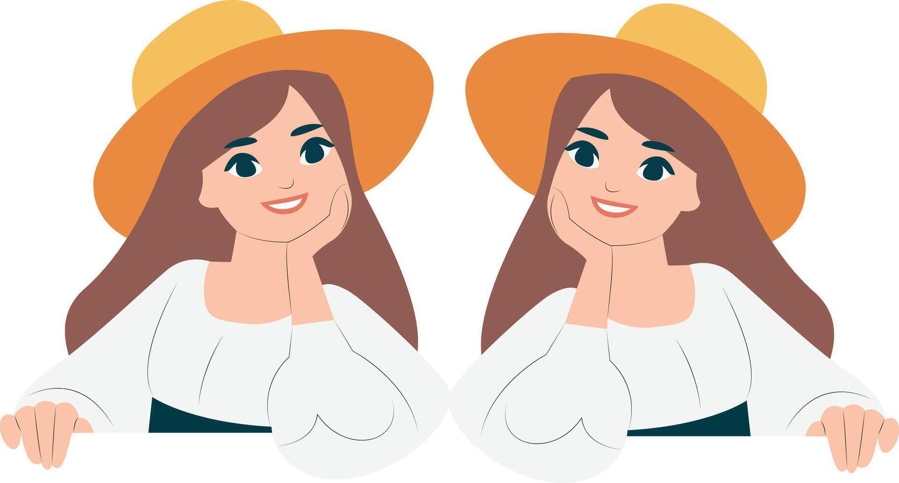 Two Smiling Women Hat Summer Ad peeking, Happy Balearic Islands Day vector
