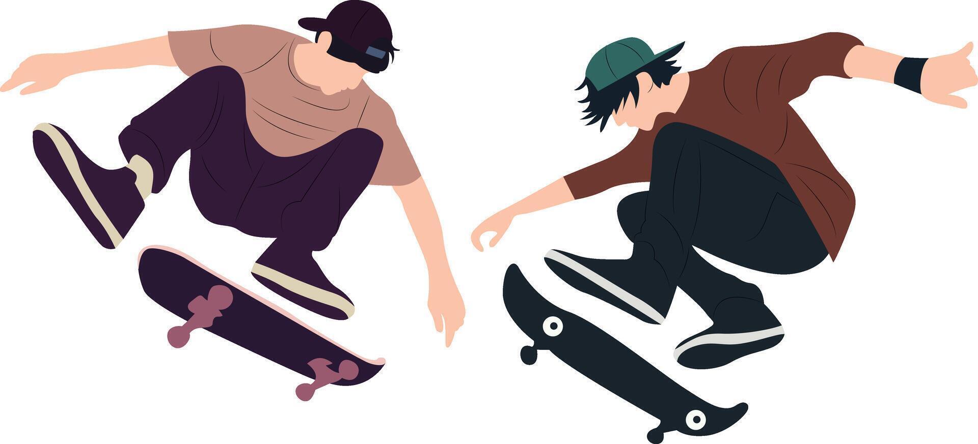 Two Skateboarders Aerial Trick Illustration, Happy Melbourne Moomba Festival vector