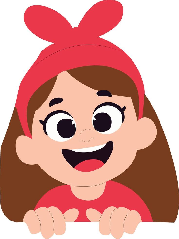 Happy Girl Red Bow Peeking Illustration peeking, happy Purim vector