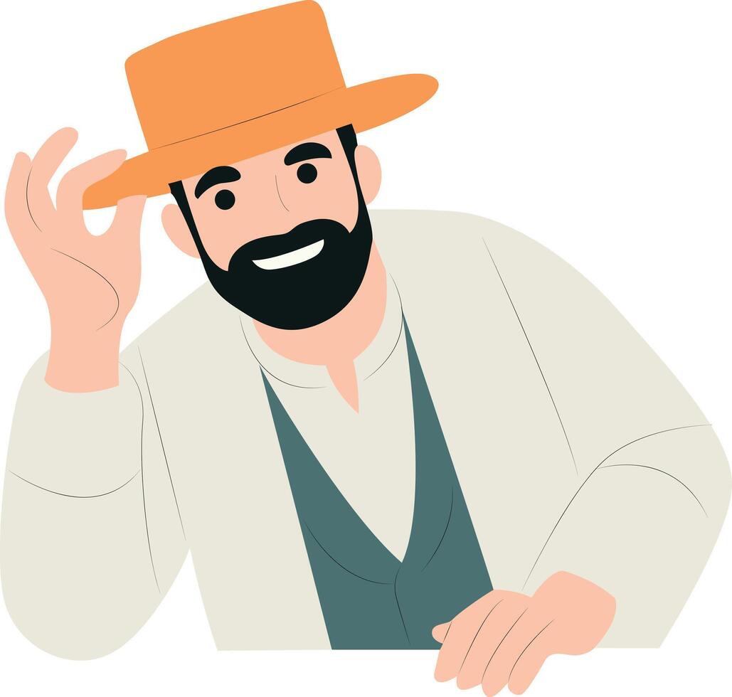 Smiling Man Orange Hat Illustration peeking, Happy Balearic Islands Day vector