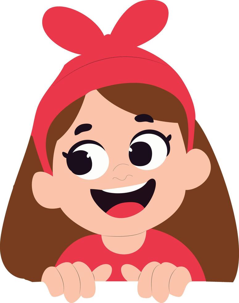 Happy Girl Red Bow Peeking Illustration peeking, happy Purim vector