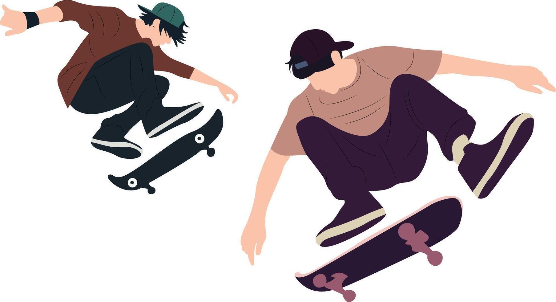 Two Skateboarders Mid-Air Tricks, Happy Melbourne Moomba Festival vector
