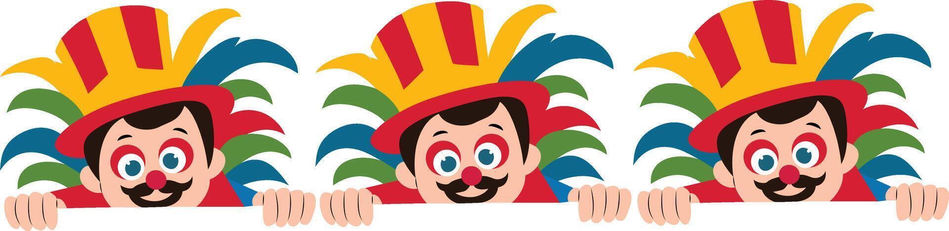 Colorful Circus Clown Peek-a-Boo Fun peeking, happy Carnival Monday vector