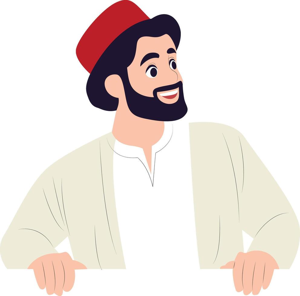Smiling Man Red Hat White Background peeking, happy Cyprus National Day vector