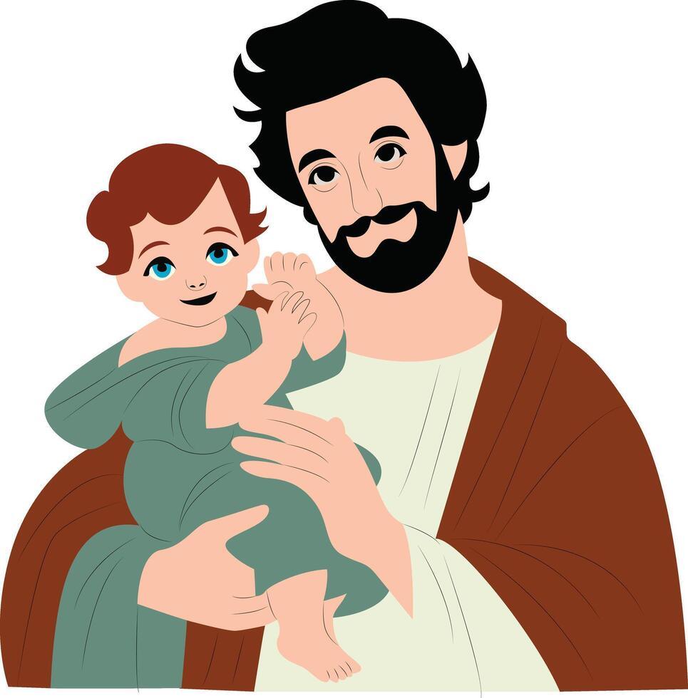 St. Joseph Holding Baby Jesus Artwork peeking, happy Feast of St. Joseph vector