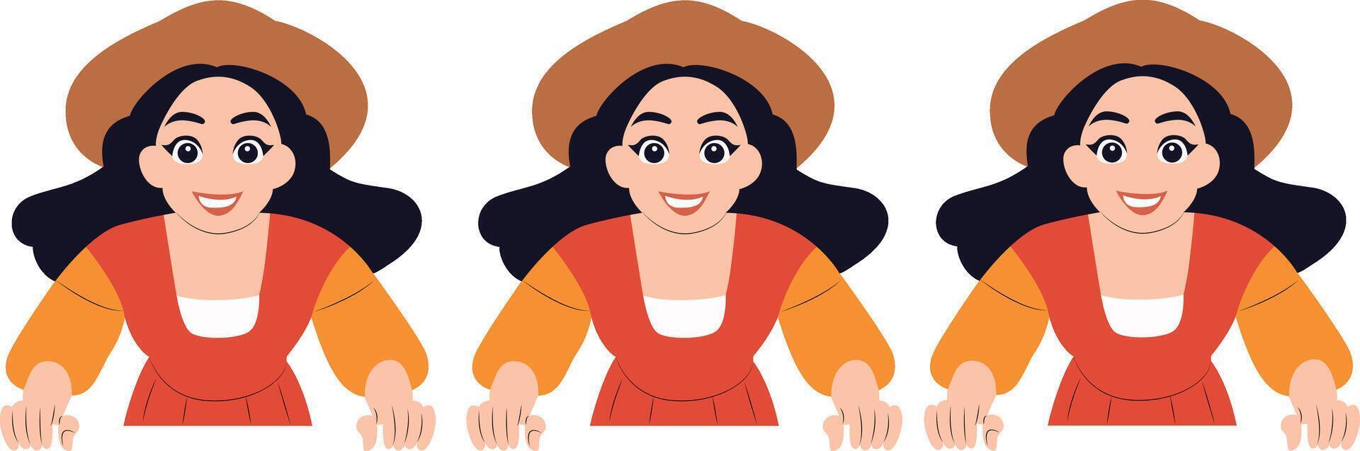 Smiling Woman Cartoon Triptych Image peeking, happy Cyprus National Day vector