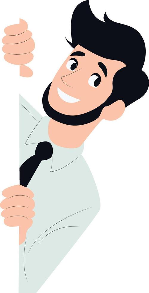 Smiling Businessman Showing Thumbs Down peeking, happy Employee Appreciation Day vector