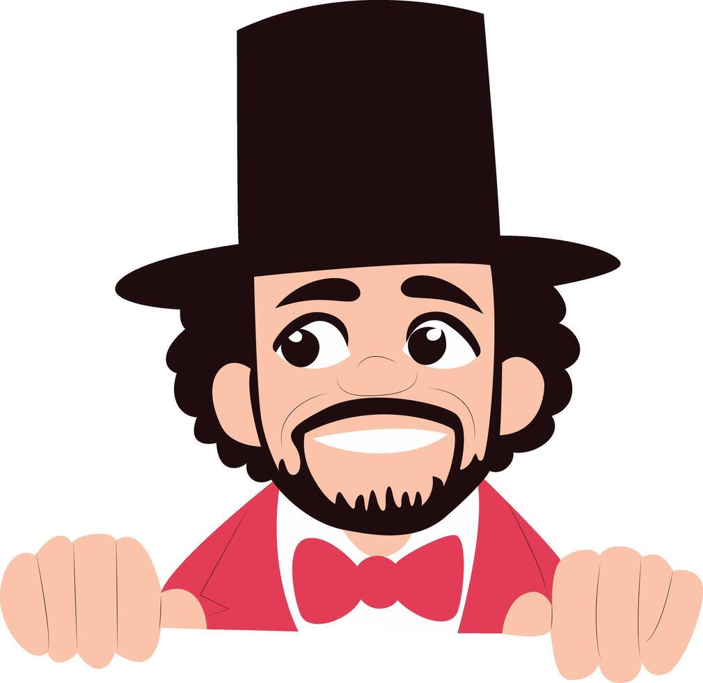 Smiling Magician Peeking Over Sign peeking, happy Harriet Tubman Day vector