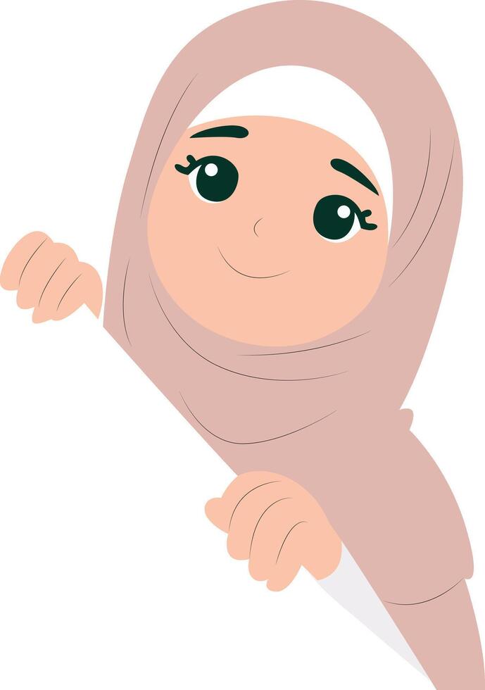 Smiling Girl Hijab White Background peeking, happy International Womens Day vector