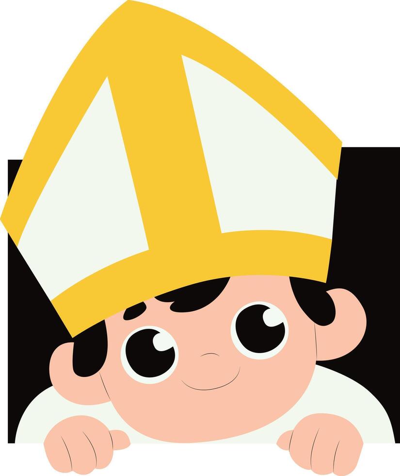 Cute Cartoon Boy Pope Peek-a-Boo peeking, happy St. Louise Day vector