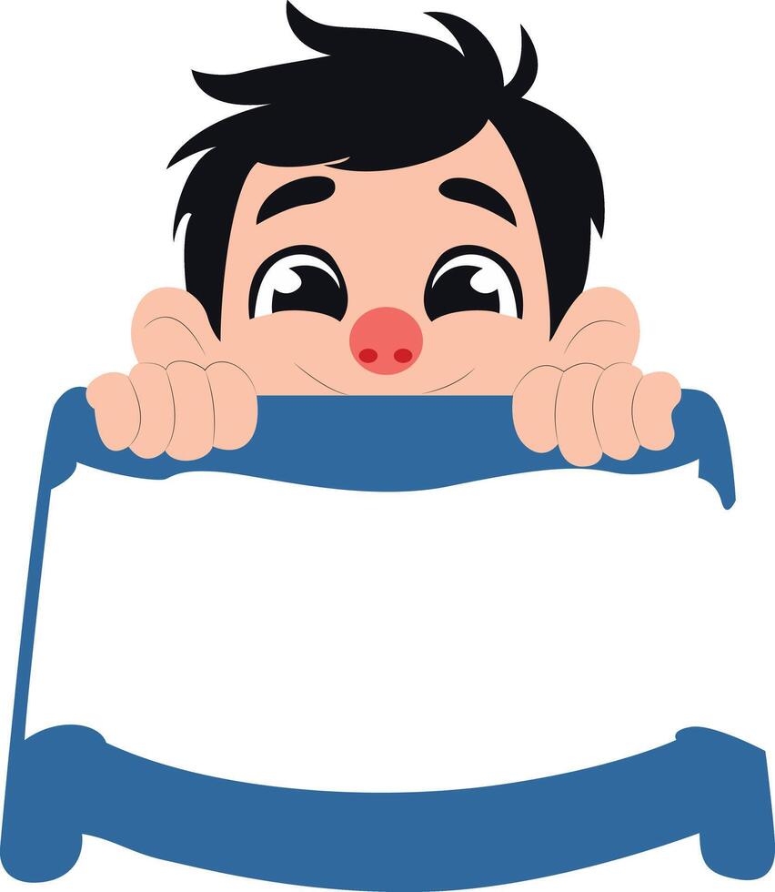 Cartoon Boy Holding Blank Banner peeking, happy St. Louise Day vector