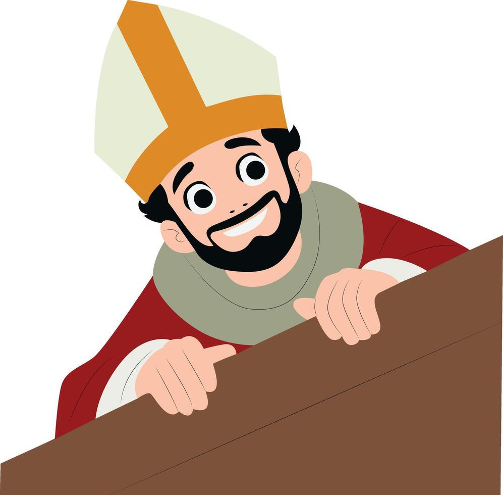 Smiling Bishop Peeking Over Wall peeking, happy Saint Casimir Day vector