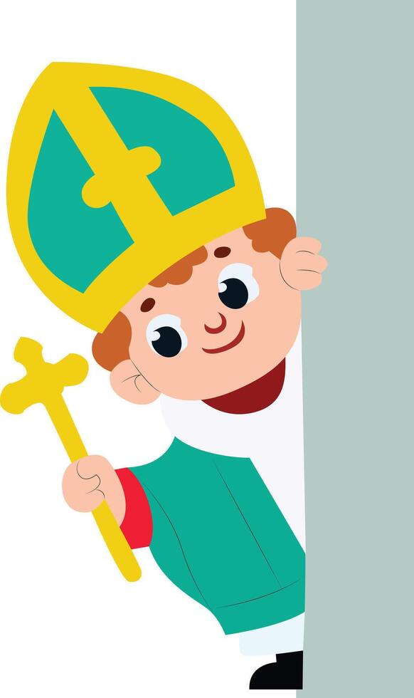 Cartoon Boy Bishop Peeking Sign peeking, happy Saint Casimirs Day vector