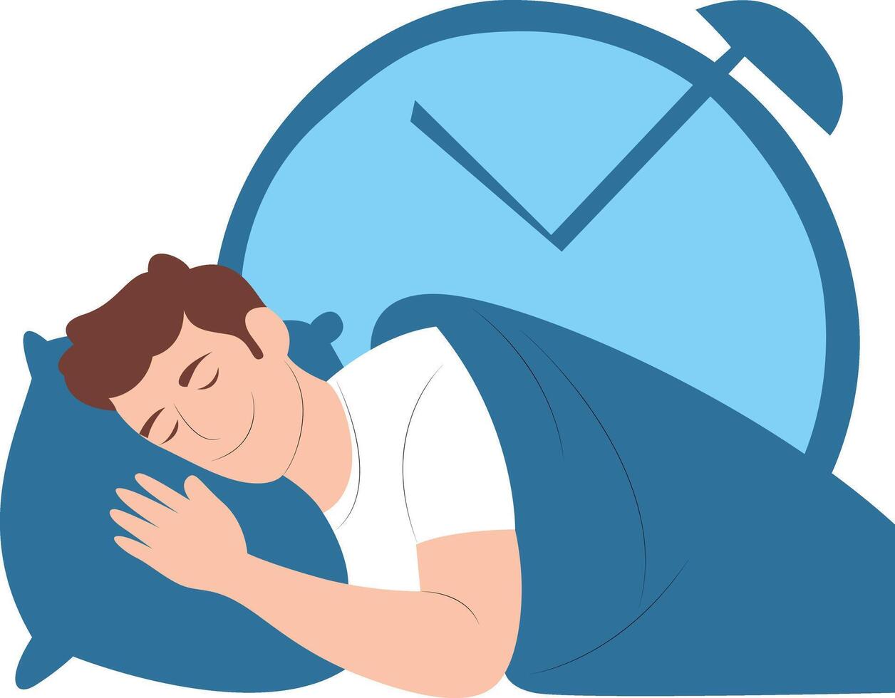 Man Sleeping Peacefully Alarm Clock, happy World Sleep Day vector