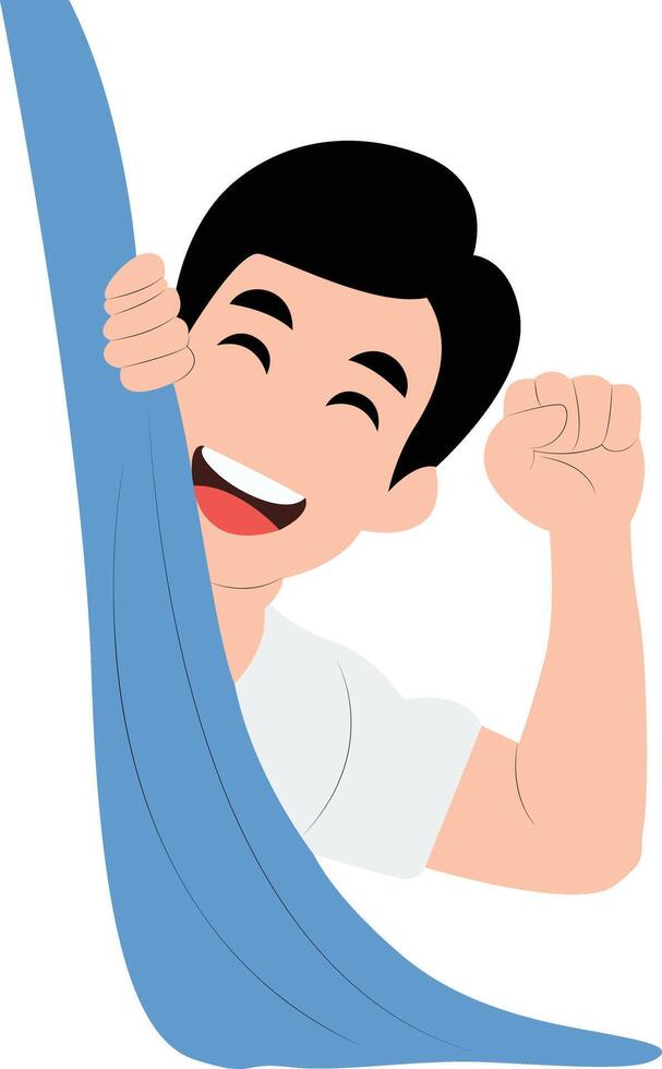 Happy Boy Emerging Blue Cloth, happy World Sleep Day vector