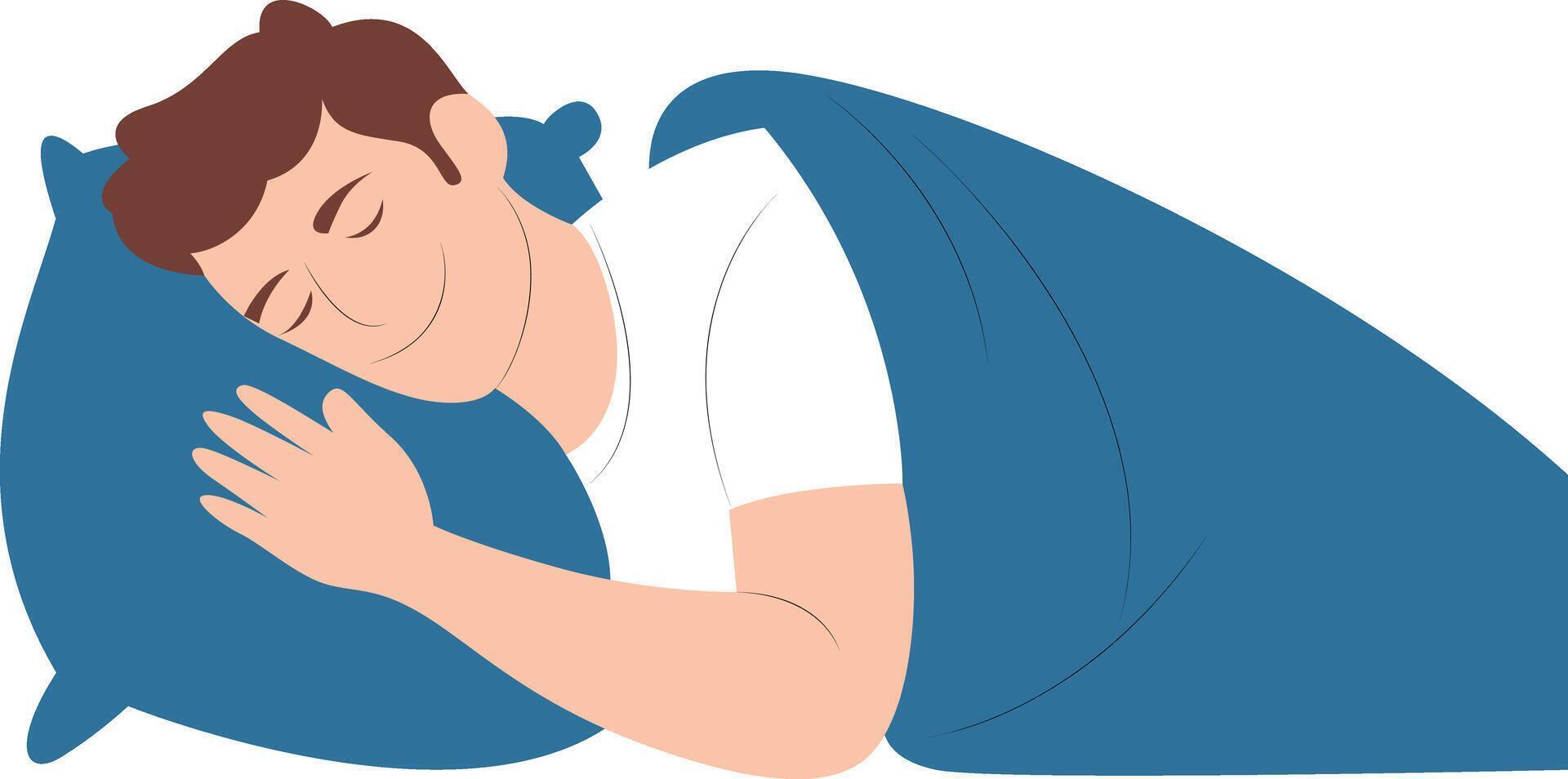 Man Sleeping Peacefully Under Blue Blanket, happy World Sleep Day vector