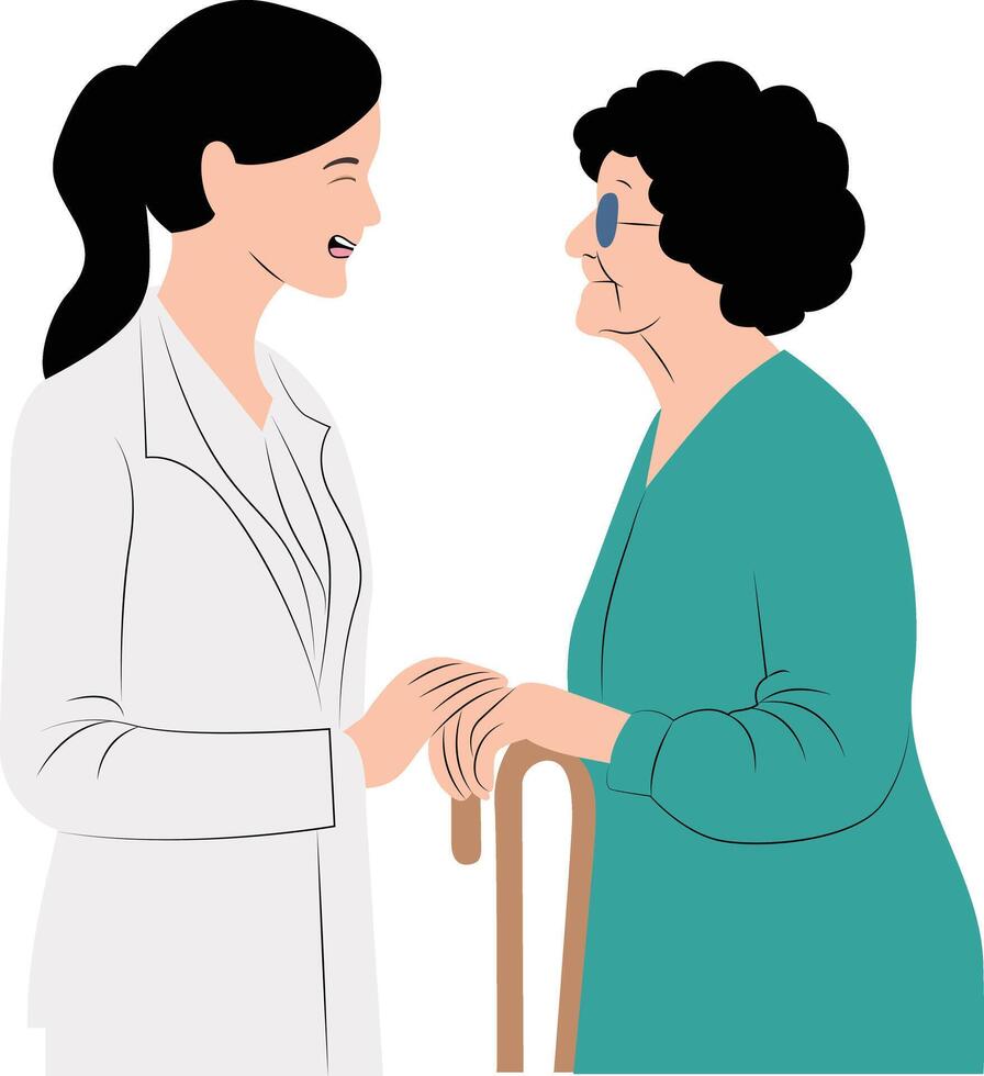 Female doctor talking with elderly grandmother, International Day of Older Persons vector