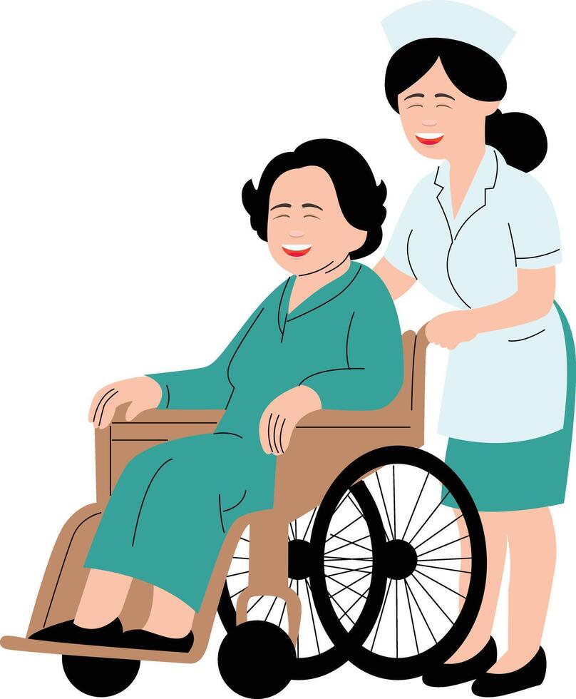 A nurse with old woman on wheelchair vector