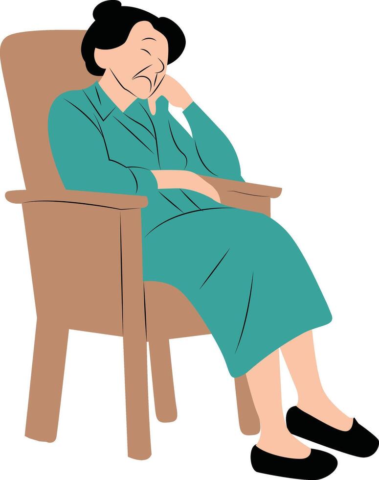 Sleepy elderly Woman Sitting in Chair with Hand on Face, International Day of Older Persons vector