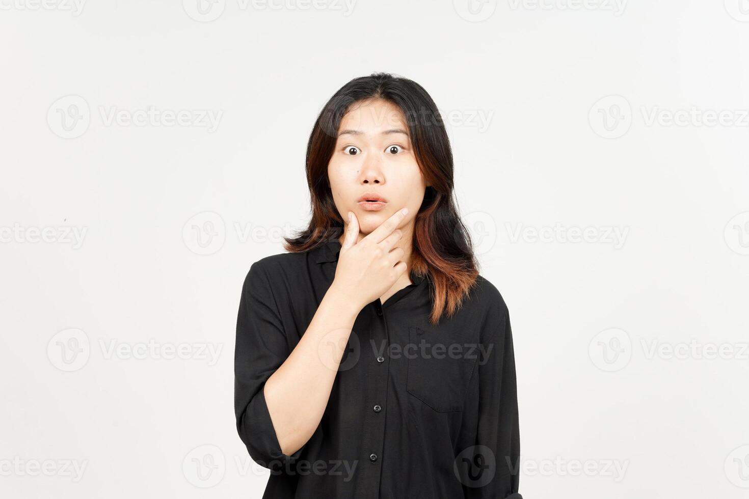 WOW Shocked face expression of Beautiful Asian Woman Isolated On White Background photo