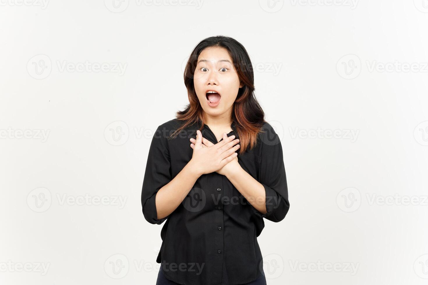 WOW happy face expression of Beautiful Asian Woman Isolated On White Background photo
