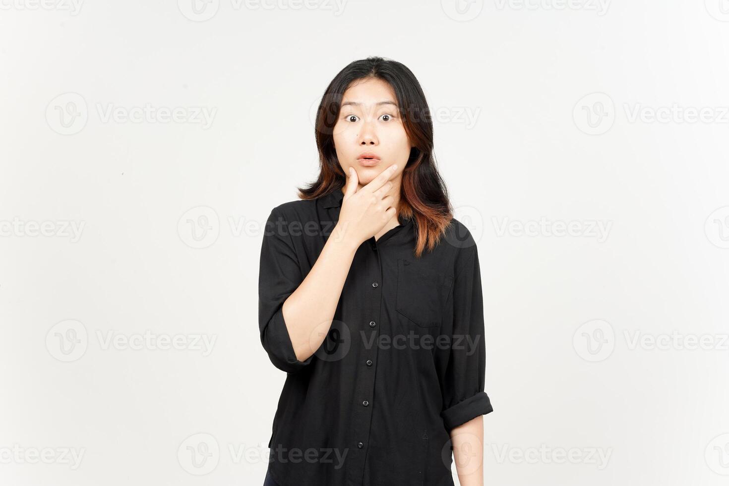 WOW Shocked face expression of Beautiful Asian Woman Isolated On White Background photo