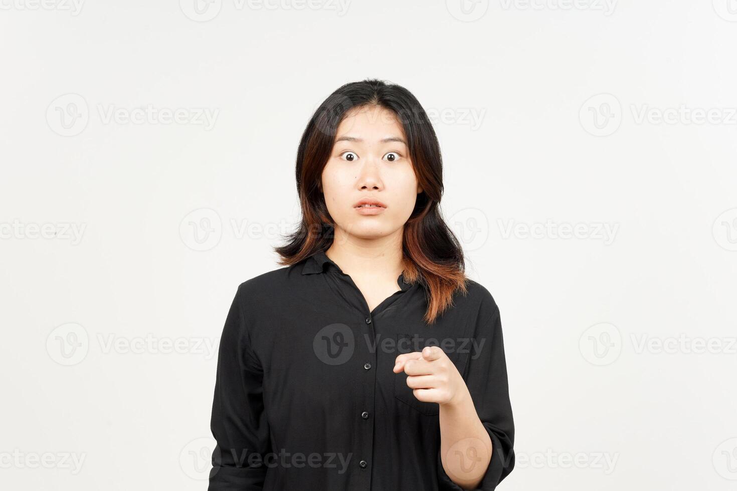 Pointing at you and angry face expression of Beautiful Asian Woman Isolated On White Background photo