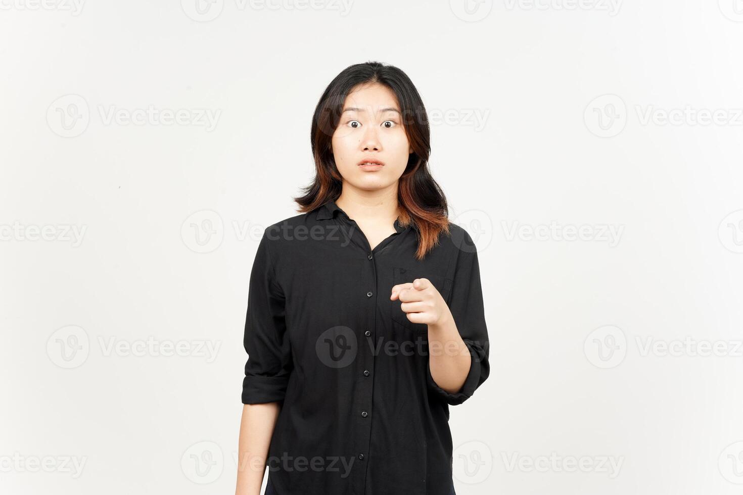 Pointing at you and angry face expression of Beautiful Asian Woman Isolated On White Background photo