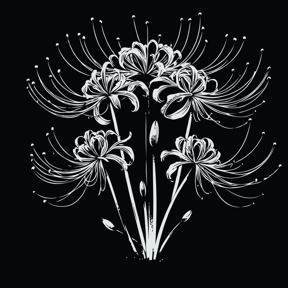 A drawing of a bunch of flowers on a black background vector