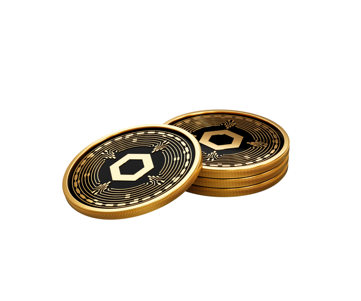 3d Stack Of Golden Cryptocurrency Chainlink Rounded Coins Stack 3d Illustration png