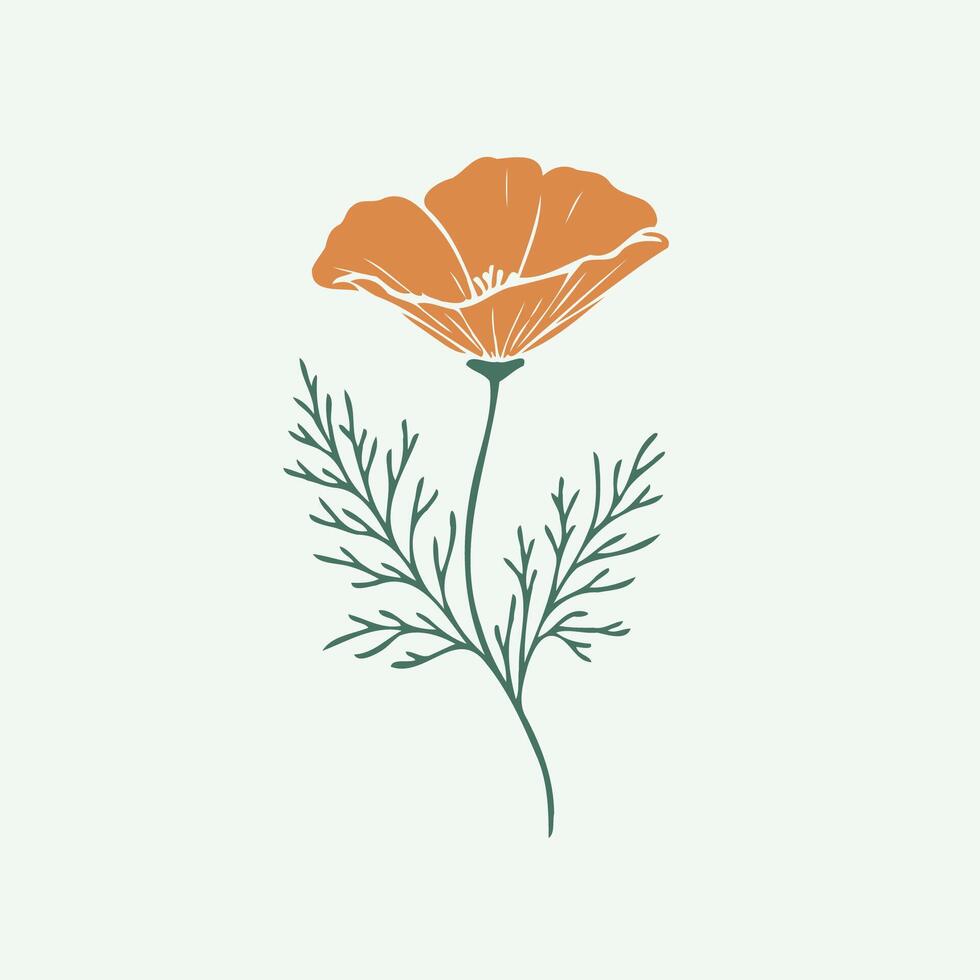 An orange poppy flower on a green background vector