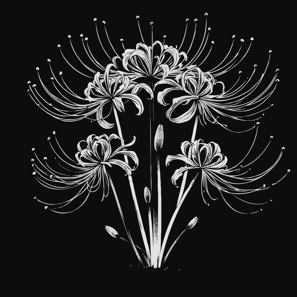 A drawing of a bunch of flowers on a black background vector
