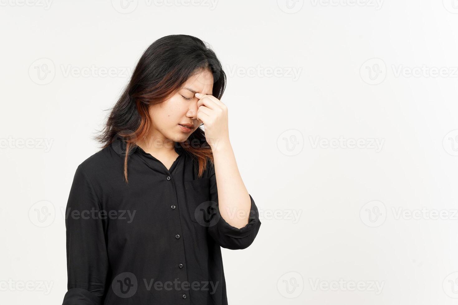 Suffering Headache gesture of Beautiful Asian Woman Isolated On White Background photo