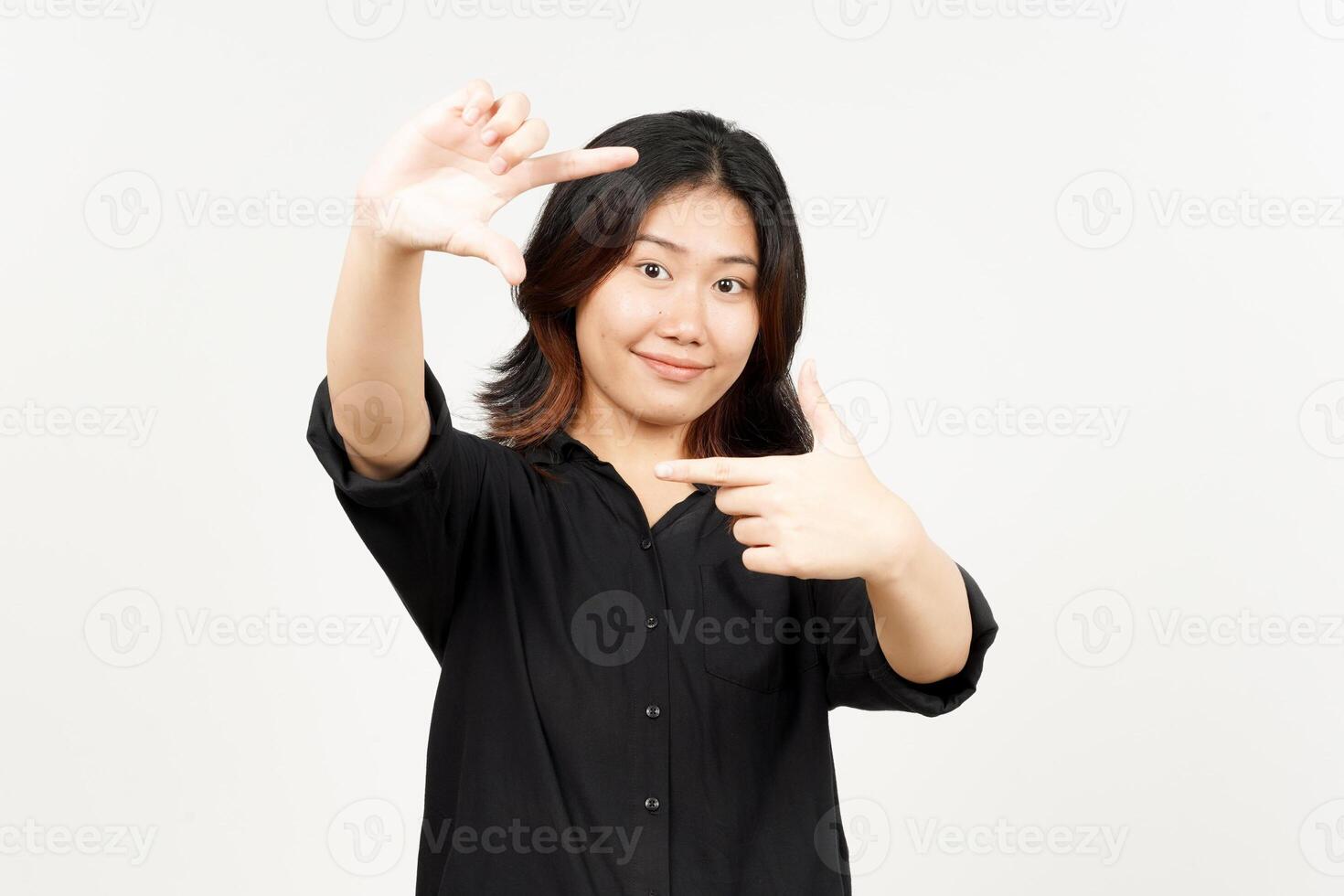 Make Frame With Hands of Beautiful Asian Woman Isolated On White Background photo