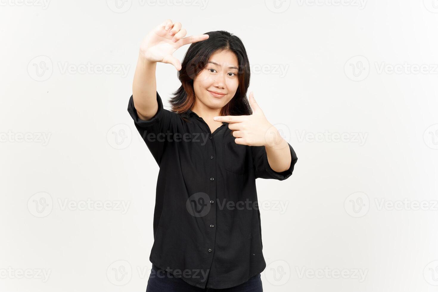 Make Frame With Hands of Beautiful Asian Woman Isolated On White Background photo