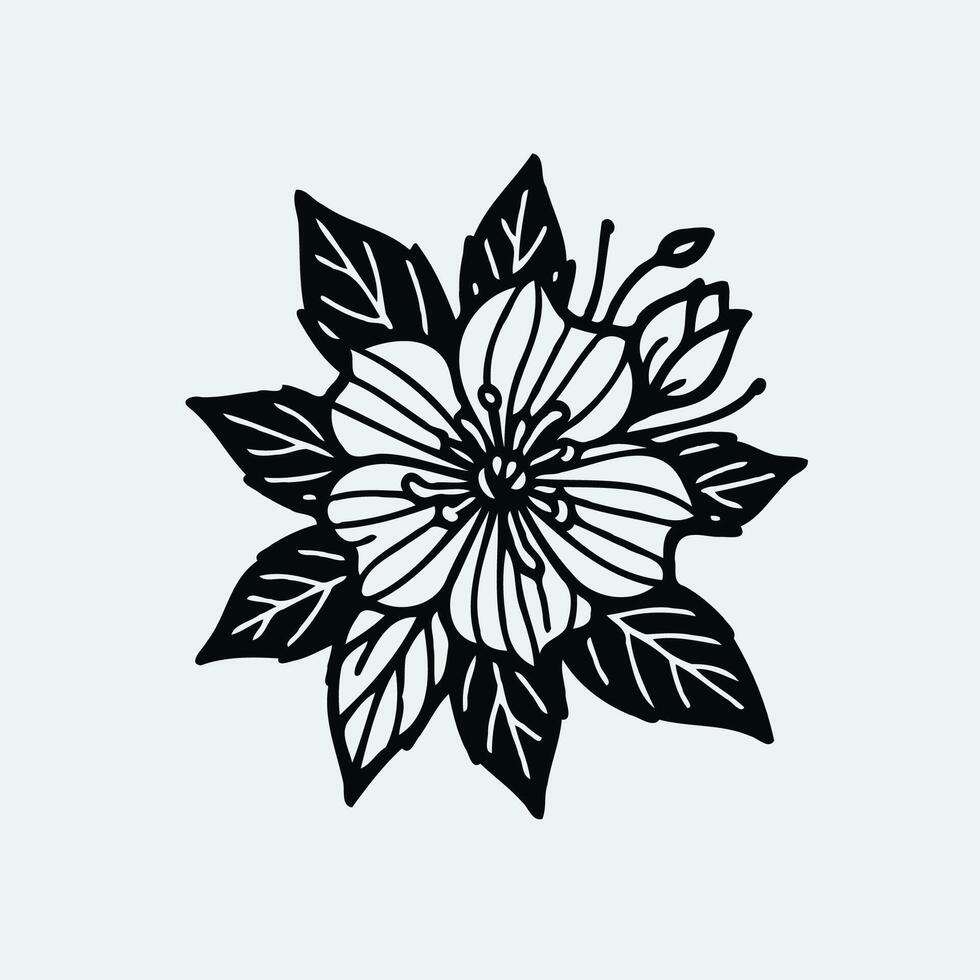 A black and white flower with leaves vector