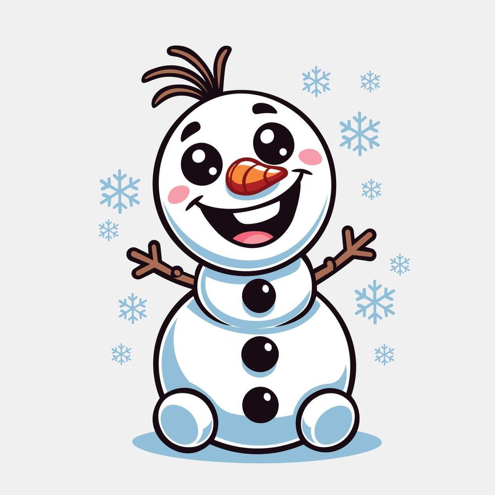 Kawaii Snowman With Snowflakes vector
