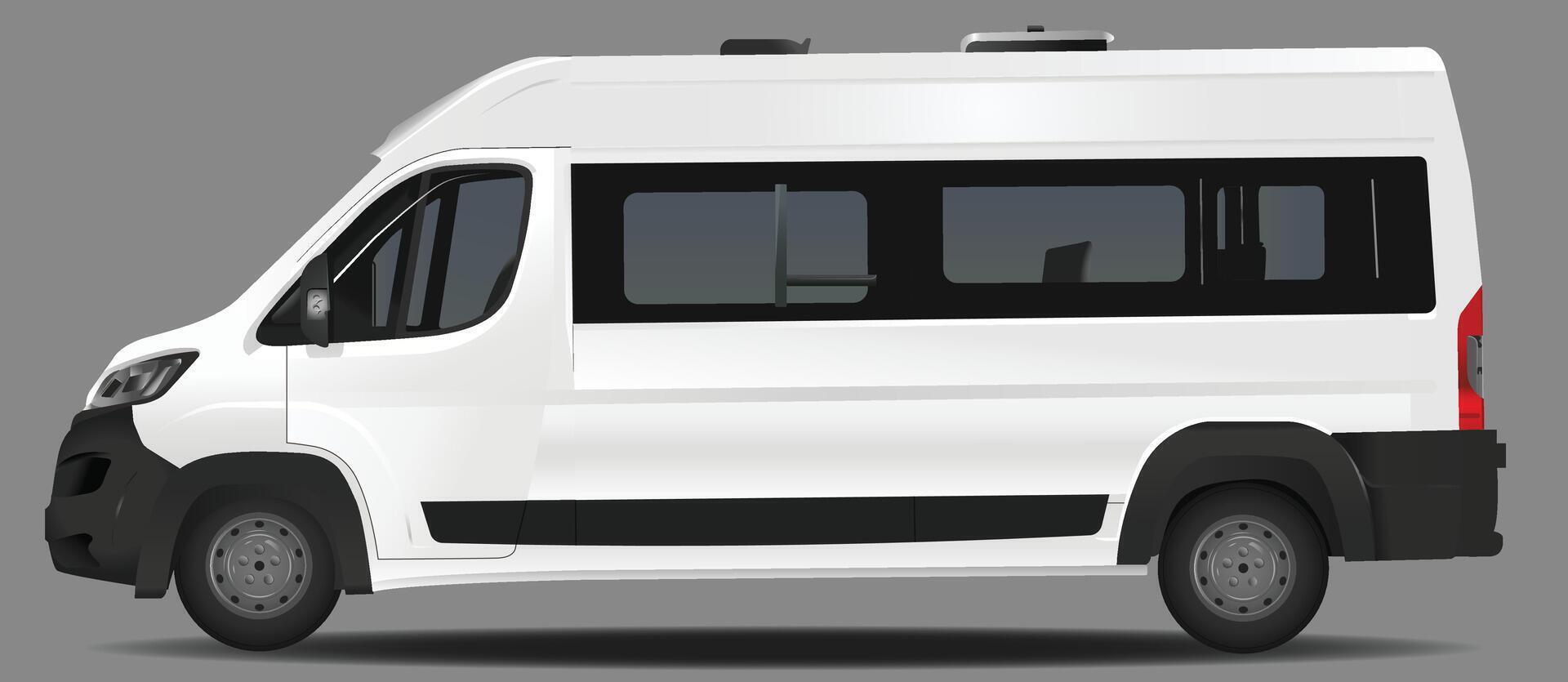 Realistic white van template side view isolated image on white background vector