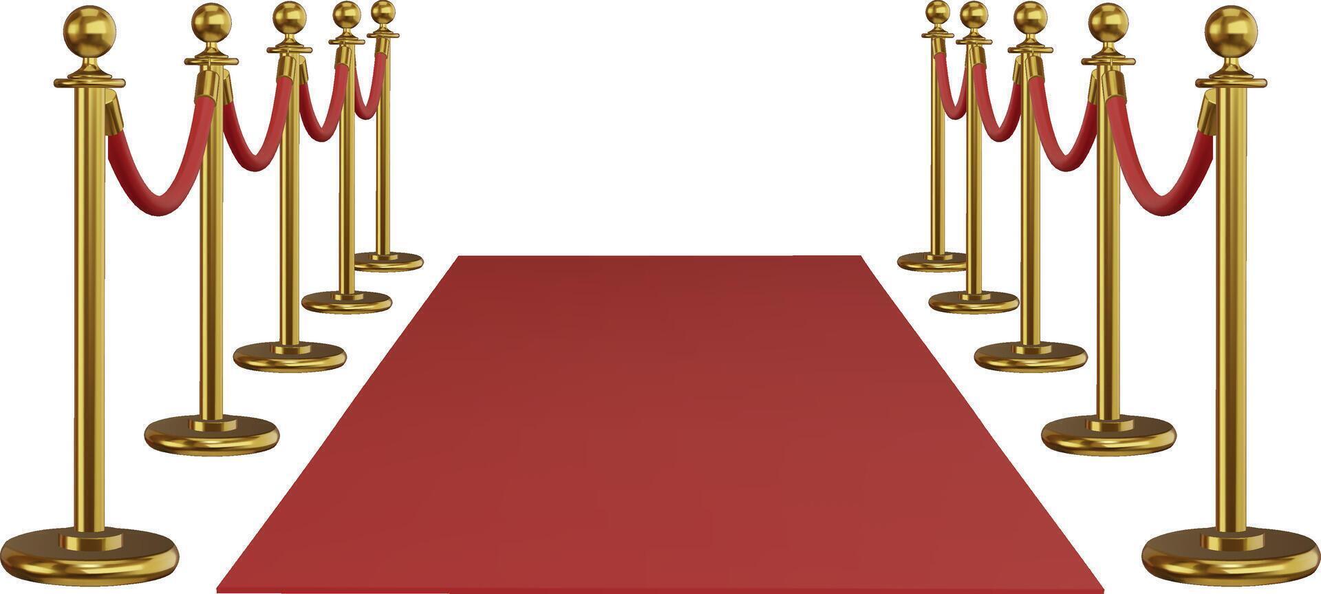 isolated red carpet front view. 3d realistic red carpet with golden barriers vector