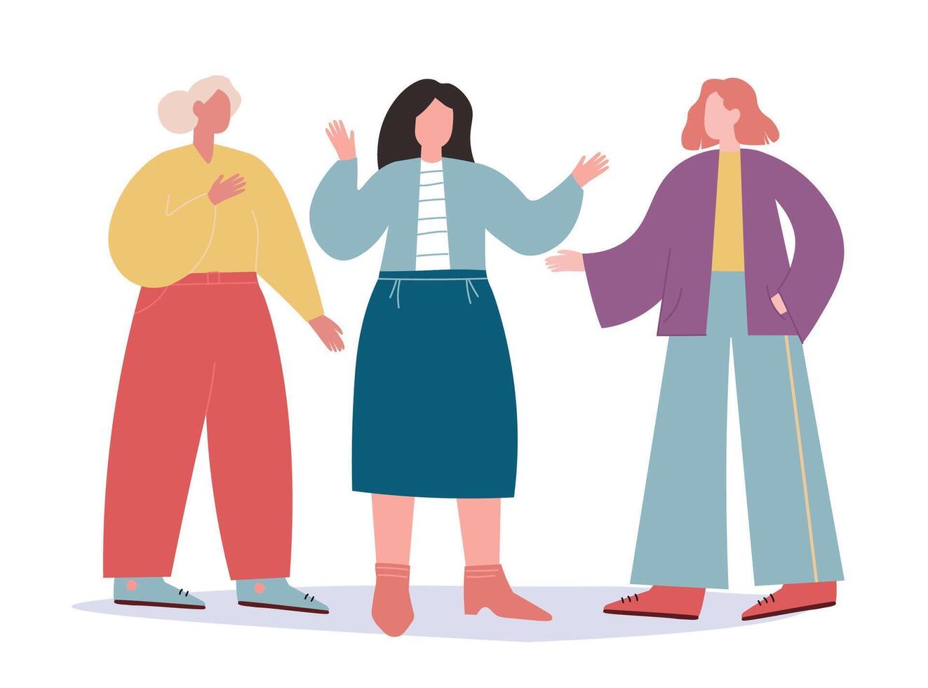 Girls and friends are standing talking and communicating with each other. Women together. flat graphics. vector