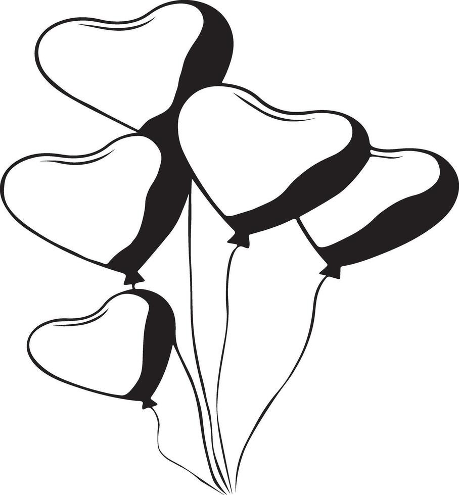 Heart Shaped Balloons Design Silhouette Art Illustration on a white background vector