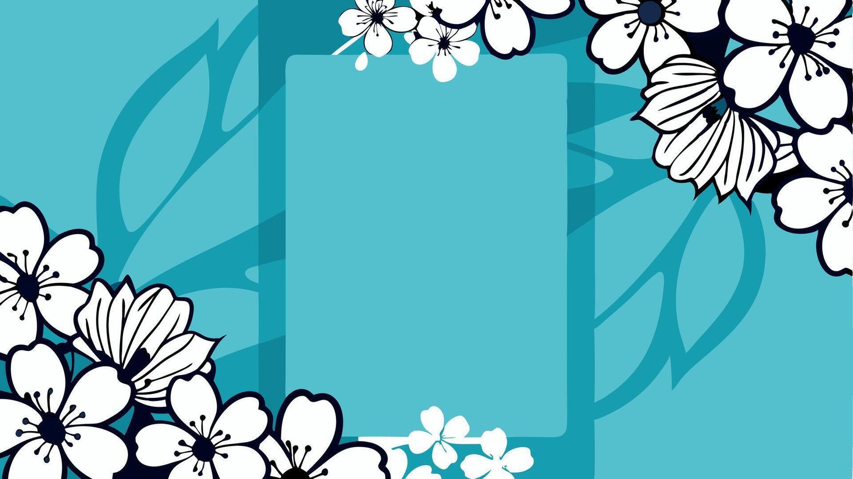 A blue background with white flowers and leaves vector