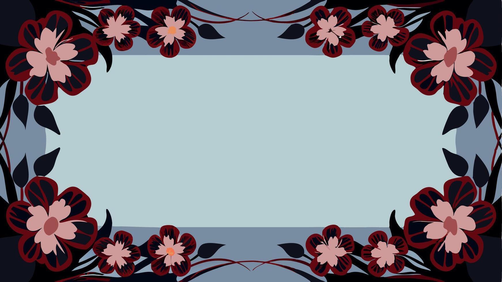 A floral frame with a blue background vector