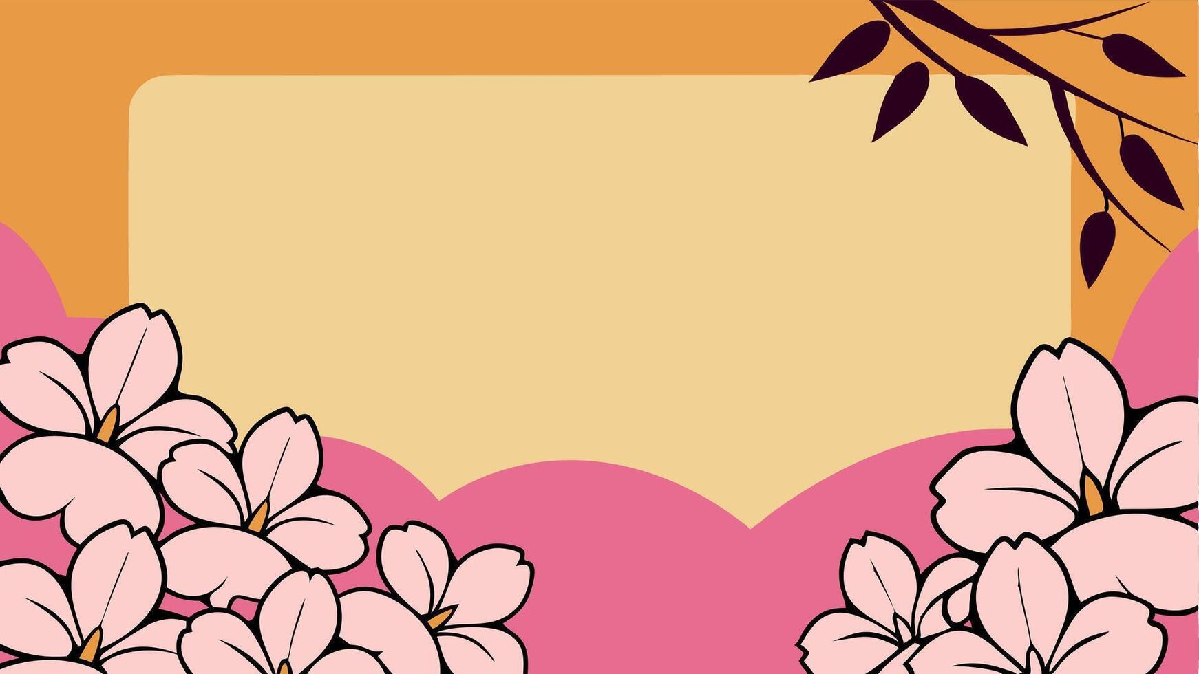 A pink and orange background with flowers and a blank space vector