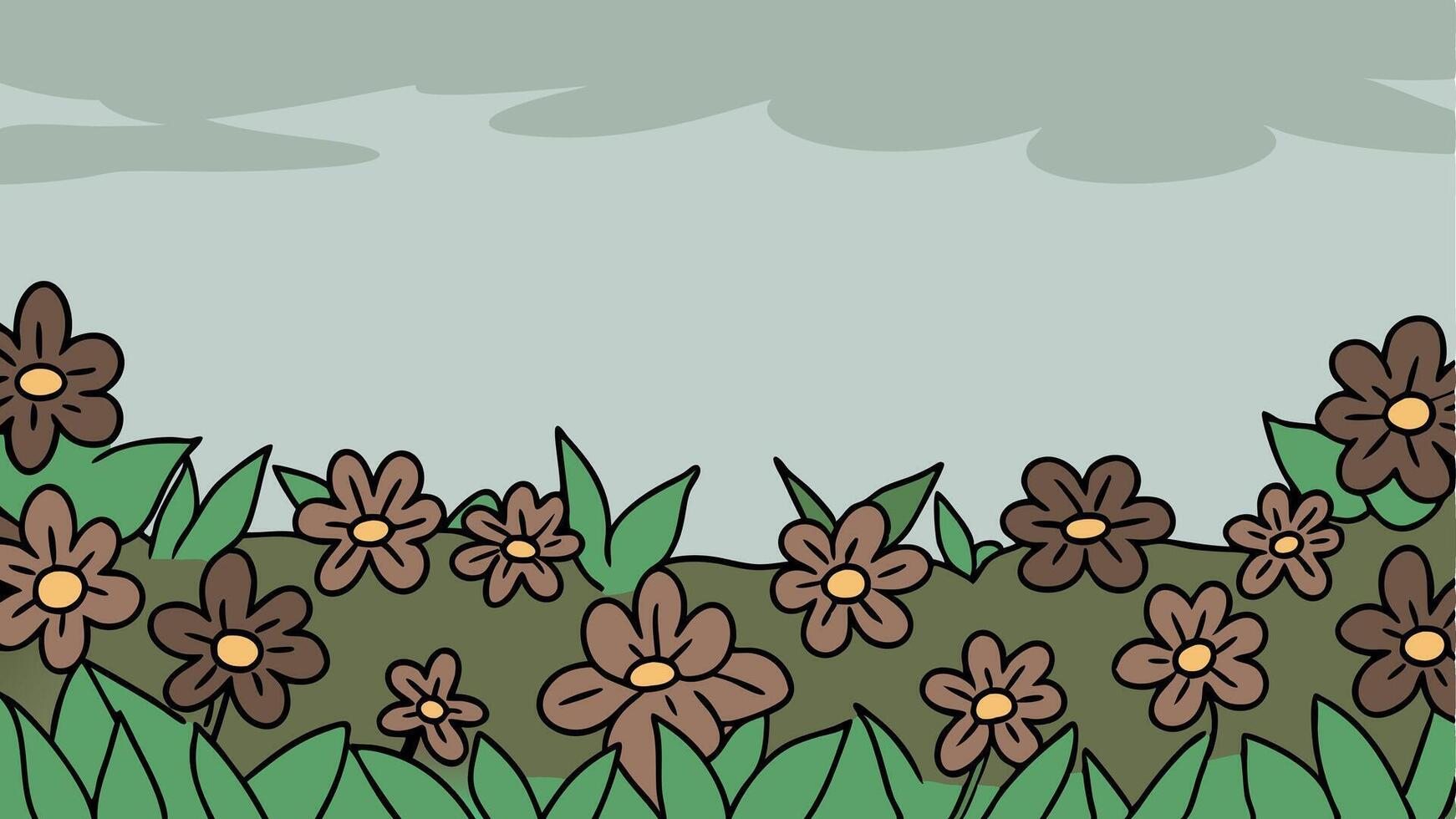 A cartoon drawing of a field with flowers vector